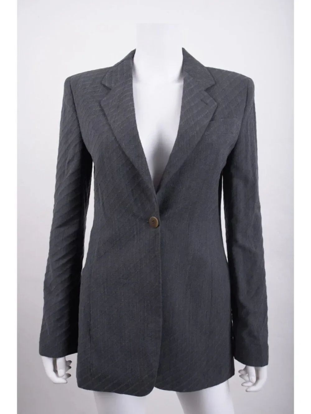 Vintage 90s Giorgio Armani Womans Suit Jacket Blazer Gray Textured Wool Blend S